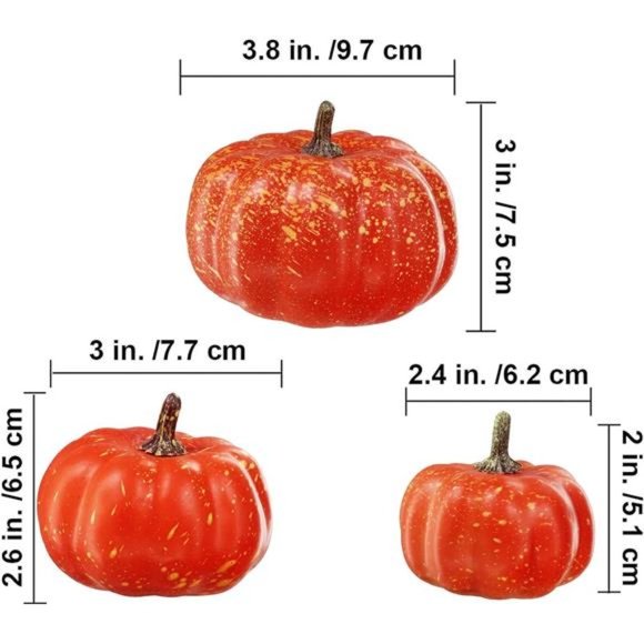 12Pcs Assorted Small Orange Artificial Pumpkins Harvest Decorative Pumpkins Foam - Picture 2 of 7